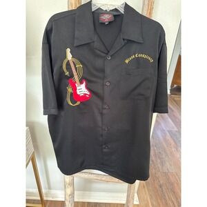 Vintage‎ Dragonfly Roadhouse Blues Conspiracy Men's Black Button Down Camp Shirt